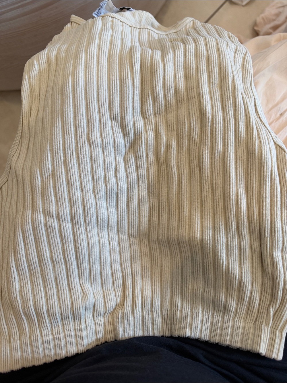 Zara Cream Ribbed Sleeveless Tank Top